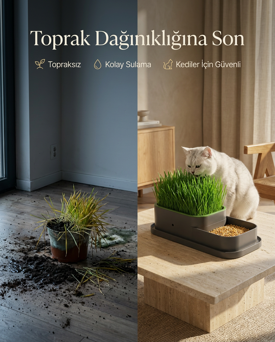 CatGarden™  Topraksız Kedi Çimi Yetiştirme Seti / 5 Paket Tohum hediye