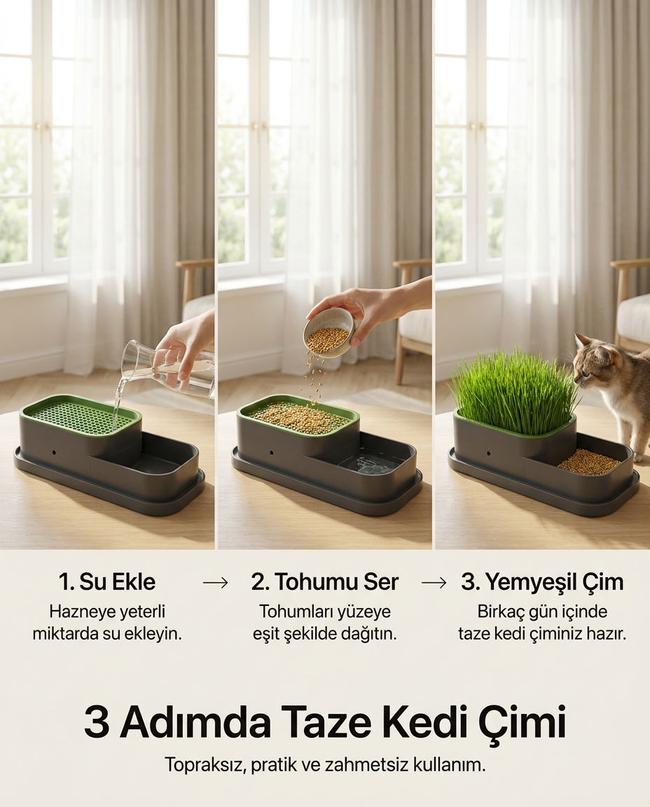 CatGarden™  Topraksız Kedi Çimi Yetiştirme Seti / 5 Paket Tohum hediye