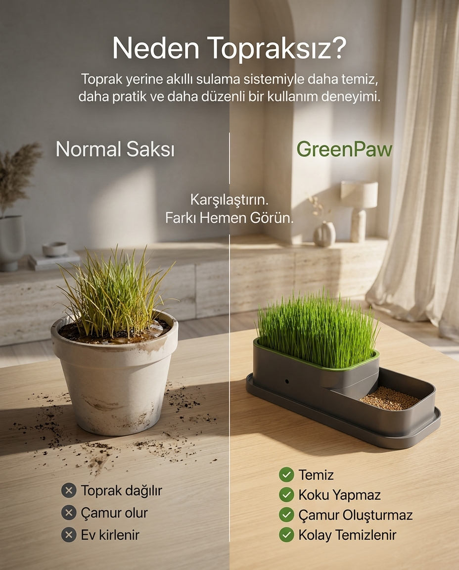 CatGarden™  Topraksız Kedi Çimi Yetiştirme Seti / 5 Paket Tohum hediye