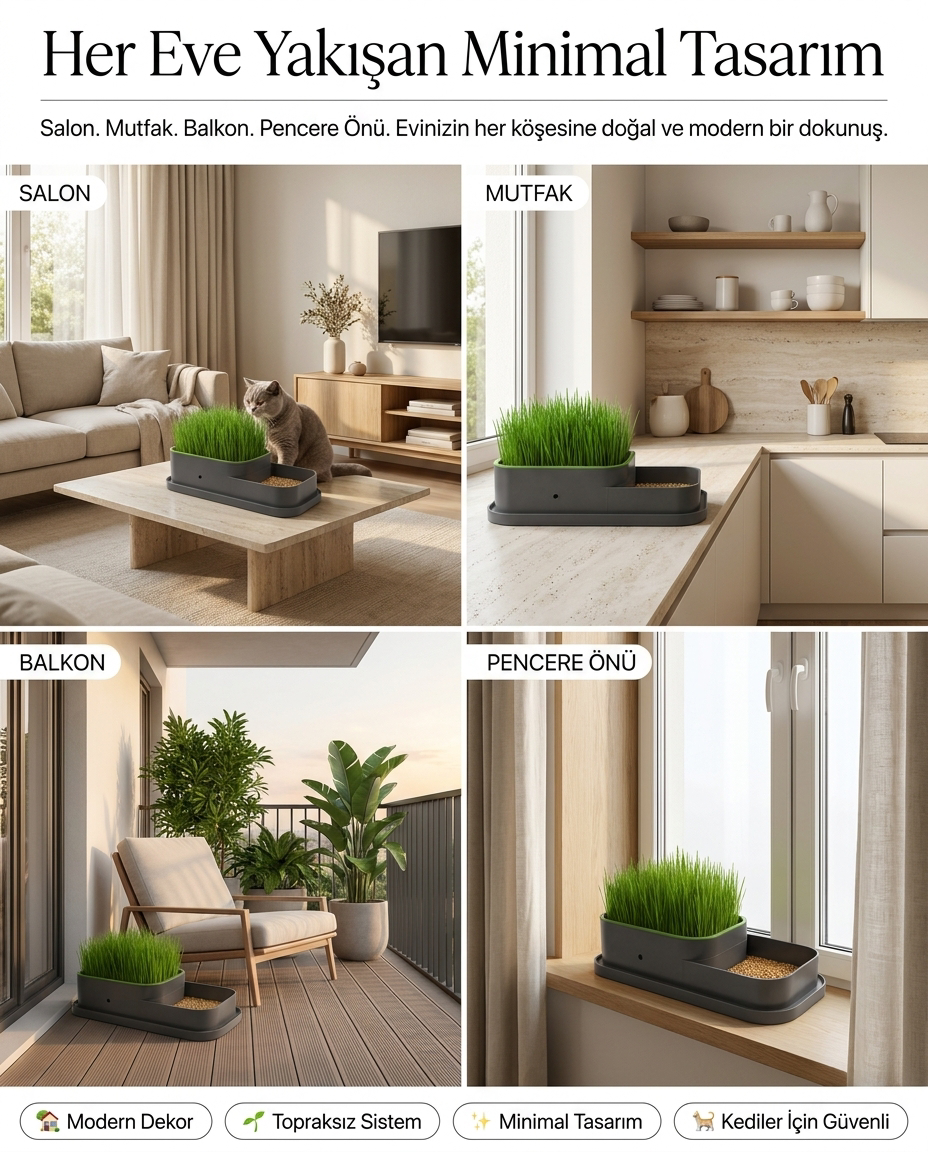 CatGarden™  Topraksız Kedi Çimi Yetiştirme Seti / 5 Paket Tohum hediye