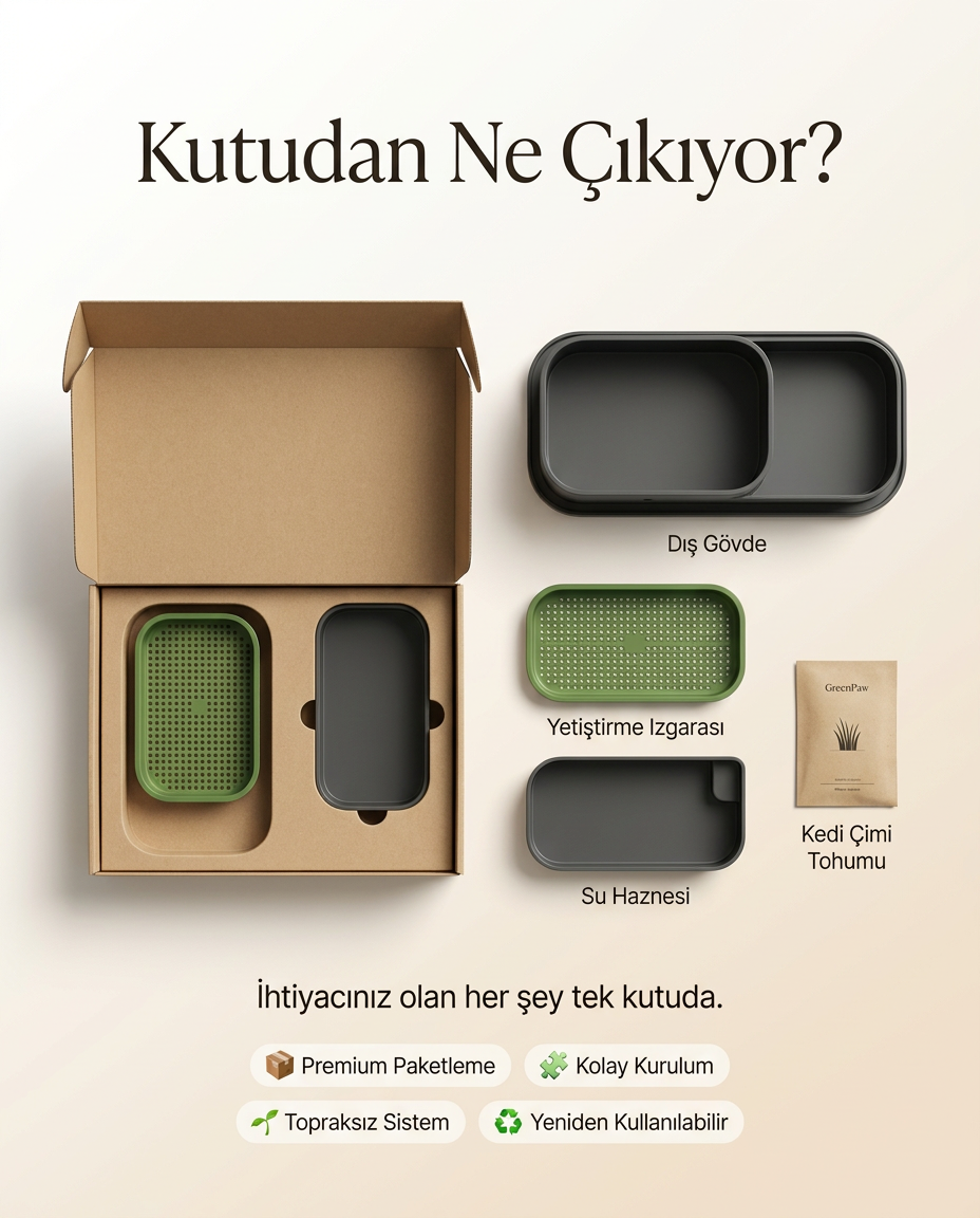 CatGarden™  Topraksız Kedi Çimi Yetiştirme Seti / 5 Paket Tohum hediye