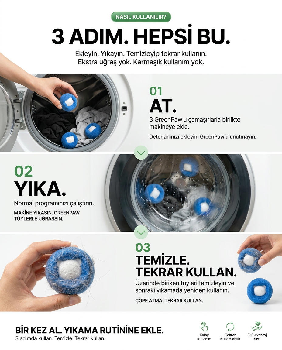 GreenPaw WashPaw™ | Çamaşır Makinesi Tüy Toplayıcı 3'lü Set.